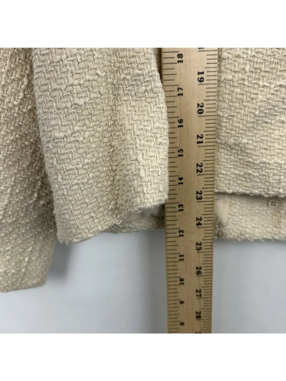 Quince Womens Size Large Stretch Tweed Collarless Jacket Ivory Coast Long Sleeve - Picture 9 of 16